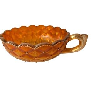Westmoreland Paneled Grape Amber Glass Handled Nappy Candy Dish Bowl Vintage